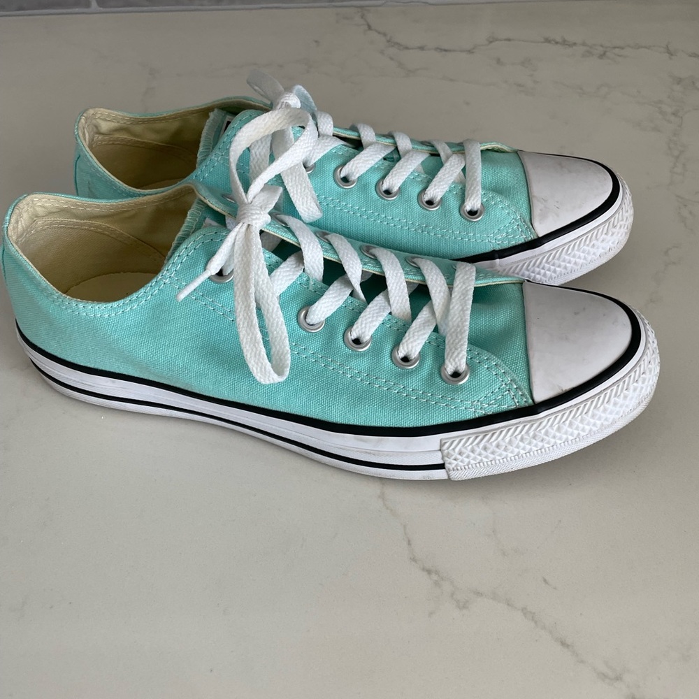 Women’s Converse Allstars low top, size 9, color is aqua mint sea foam